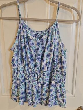 Old Navy Blue & Teal Floral Ruffle Camisole